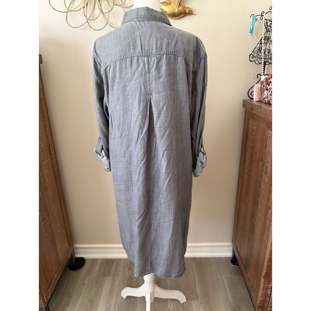 Chelsea & Theodore Tencel Lyocell Shirt Dress Gray XL Roll Tab Pockets Hi Low - Picture 4 of 8